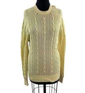 VINTAGE Alan Paine Yellow Sweater Cable Knit Crew Neck Raglan Sleeve Size Large